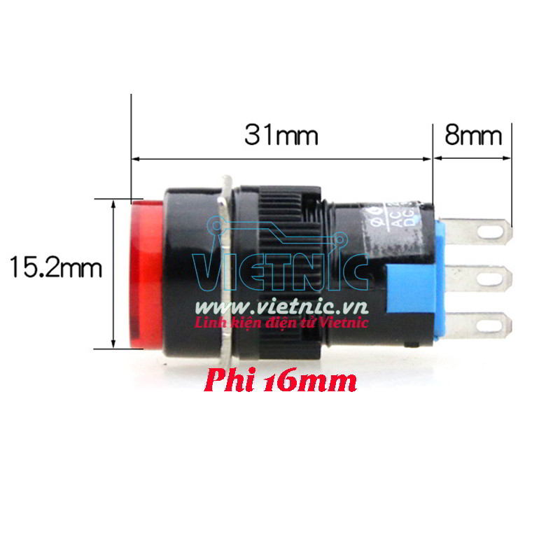 Công tắc nhấn nhả 3 chân phi 16mm