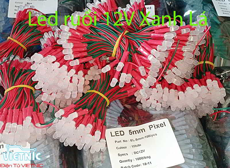 led liền dây 12V 5mm xanh lá