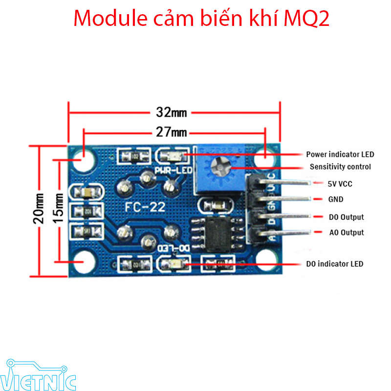 Đấu nối cảm biến khí MQ2