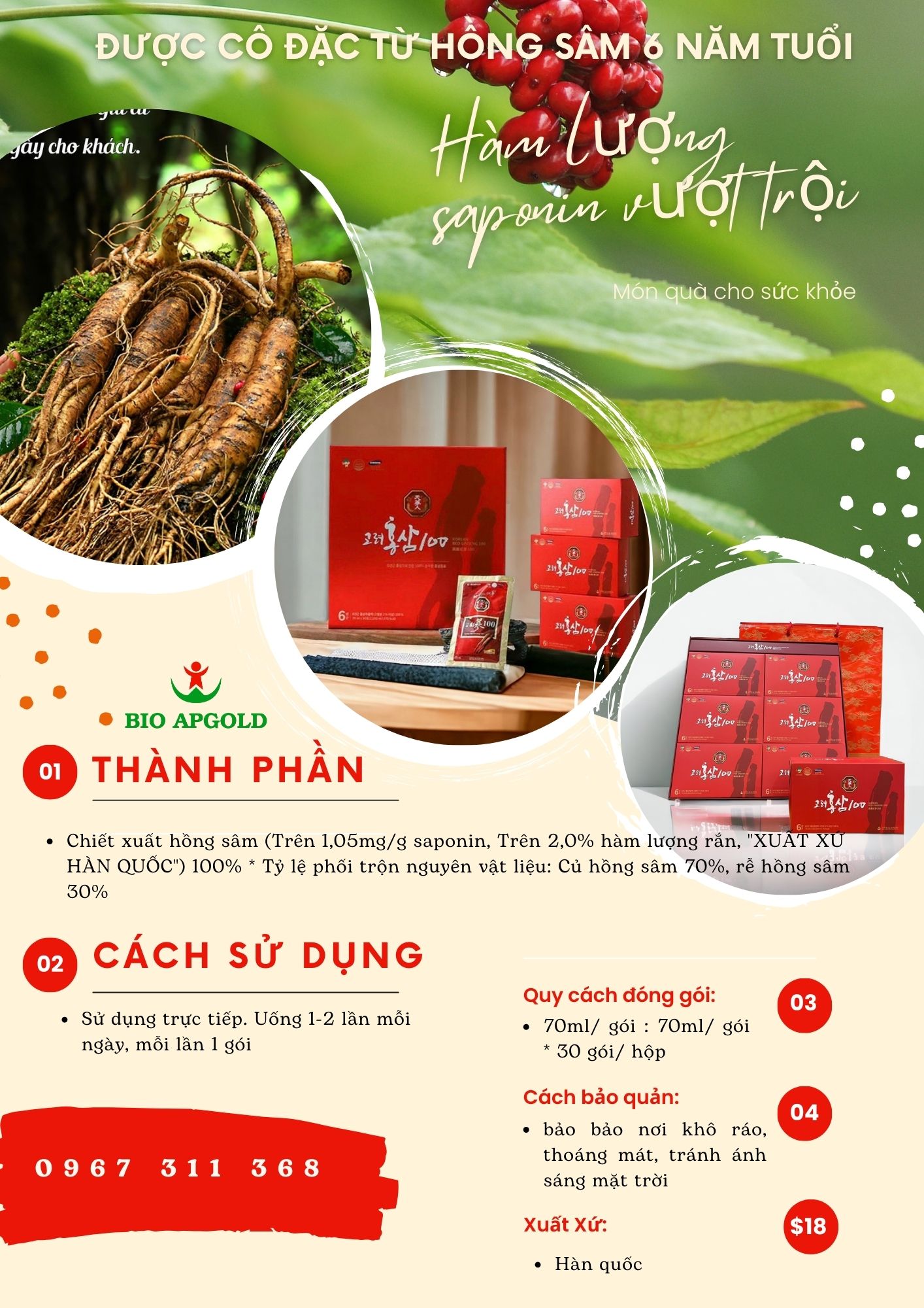 nước sâm nguyên chất 100% - Bio apgold