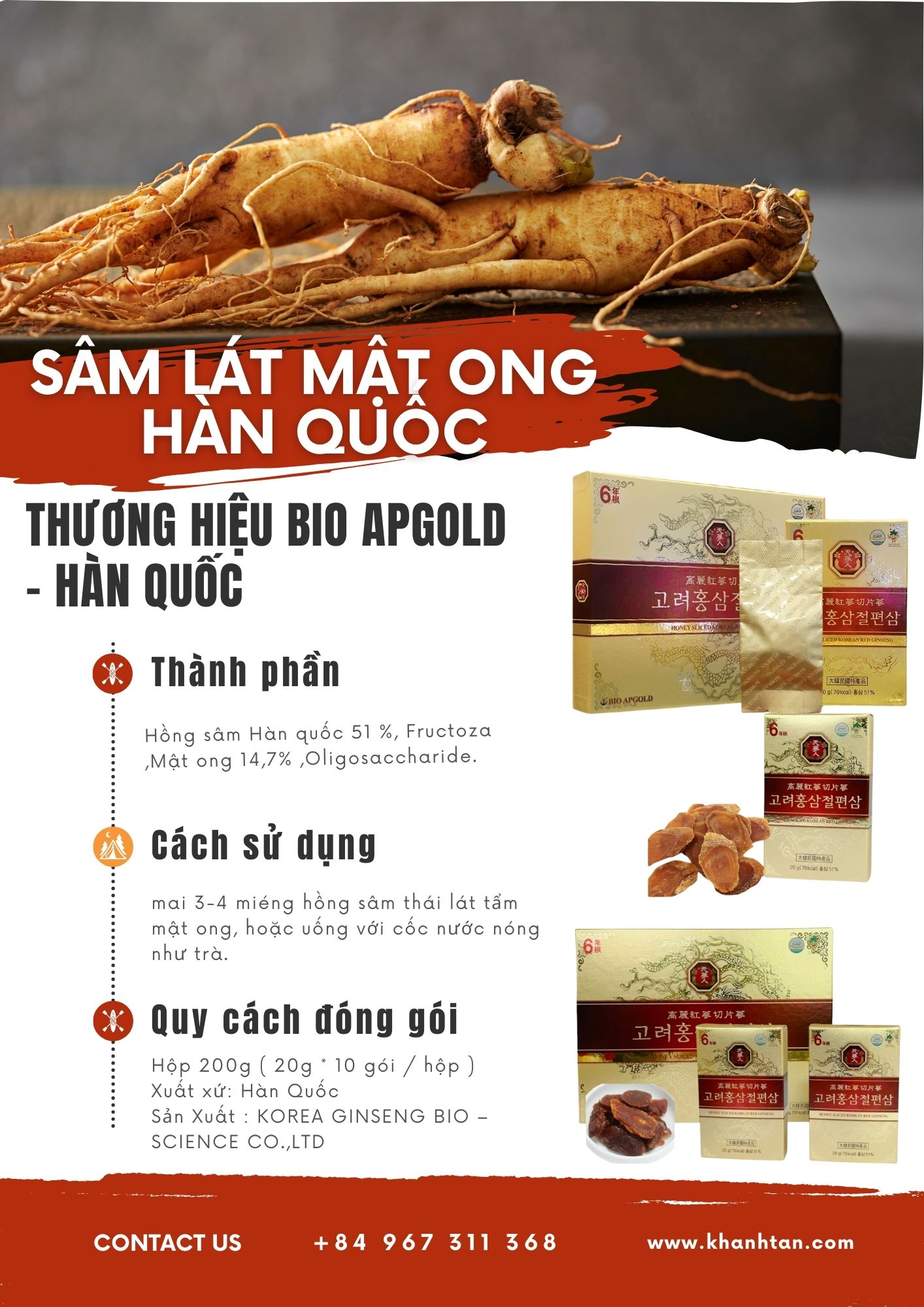 sâm lát tẩm mạt ong hàn quốc- Bio apgold