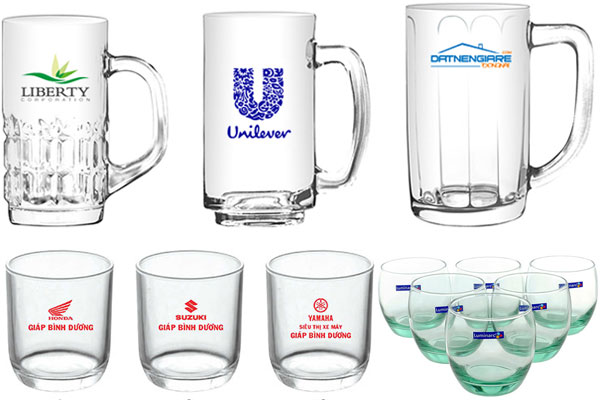 Bộ ly thủy tinh giá rẻ in logo làm quà tặng