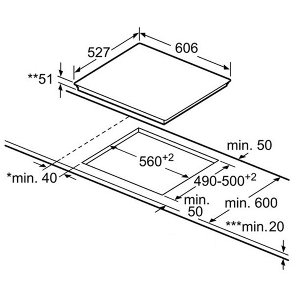 Kích thước khoét đá của bếp từ Bosch PIN675N17E