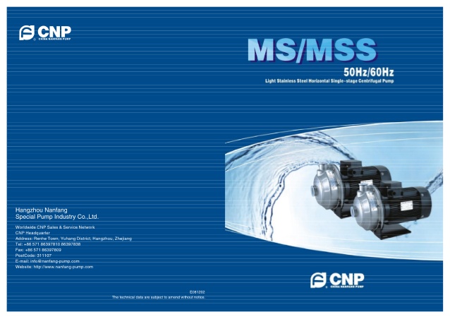 Thông số kỹ thuật Bơm CNP Model MS/MSS