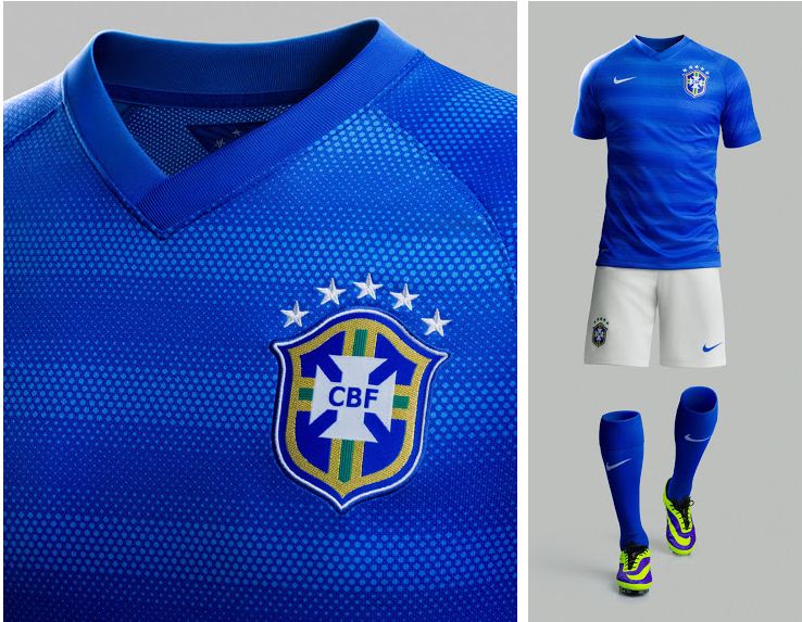 Quần áo bóng đá Brazil sân khách xanh 2014