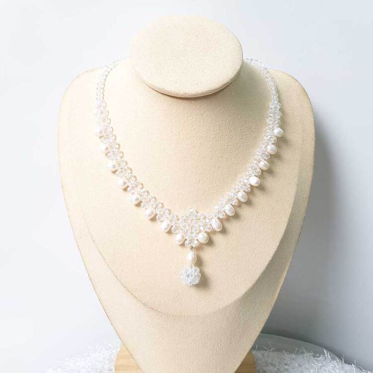 Vòng cổ Ngọc trai tự nhiên Cao cấp hạt lệch Mix phale - Crystal Pearl (6-7ly) - CTJ0110