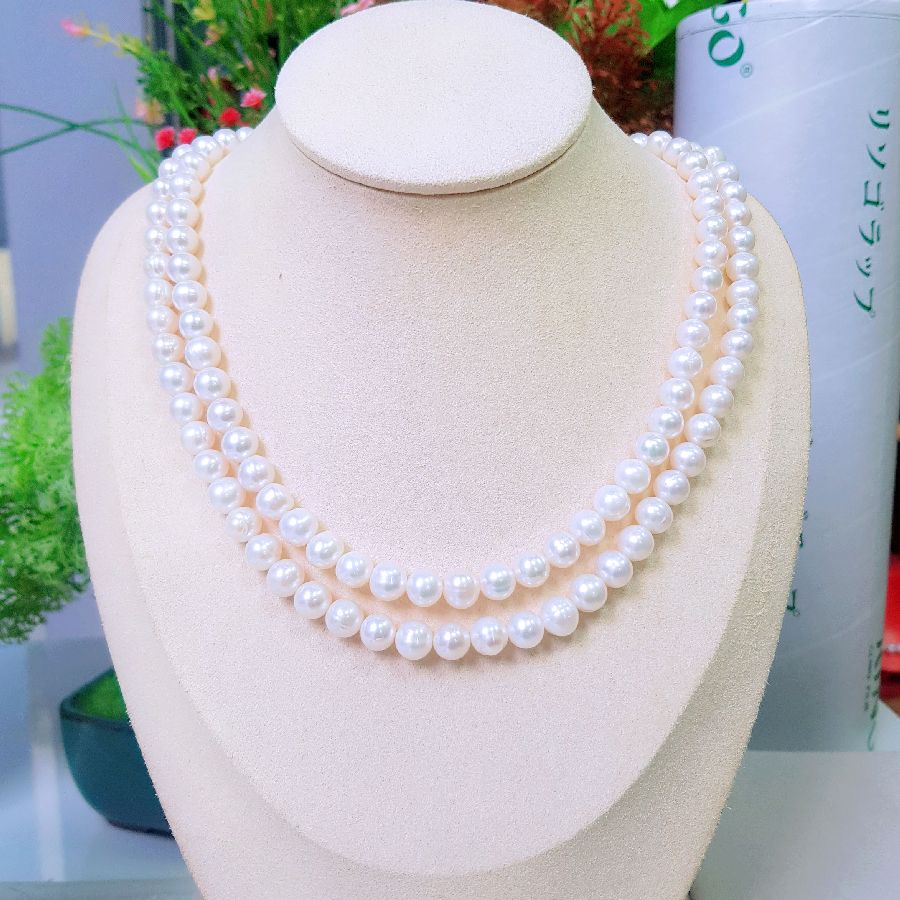 Vòng cổ Ngọc trai nước ngọt Thiên nhiên Cao cấp - Chuỗi đôi hoa hồng - SOPHIE PEARL (7-8ly) - CTJ0112