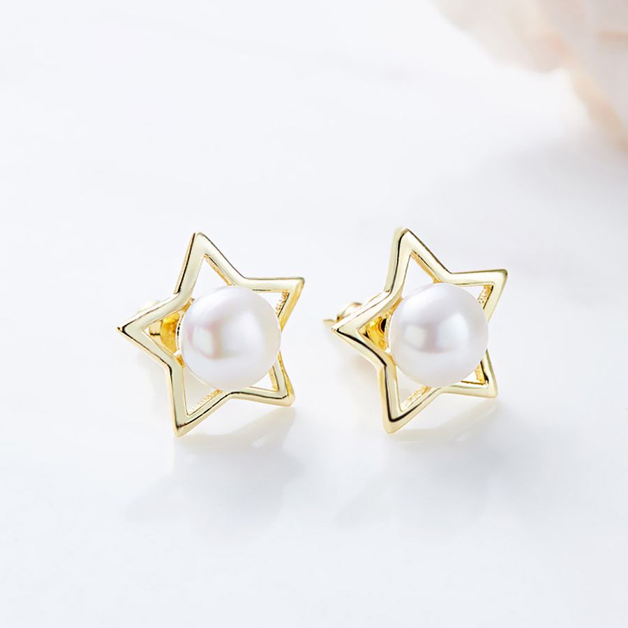 Bông tai Ngọc trai nước ngọt Thiên nhiên Cao cấp - Ngôi sao may mắn - STAR PEARL (7-8ly) - CTJ5110