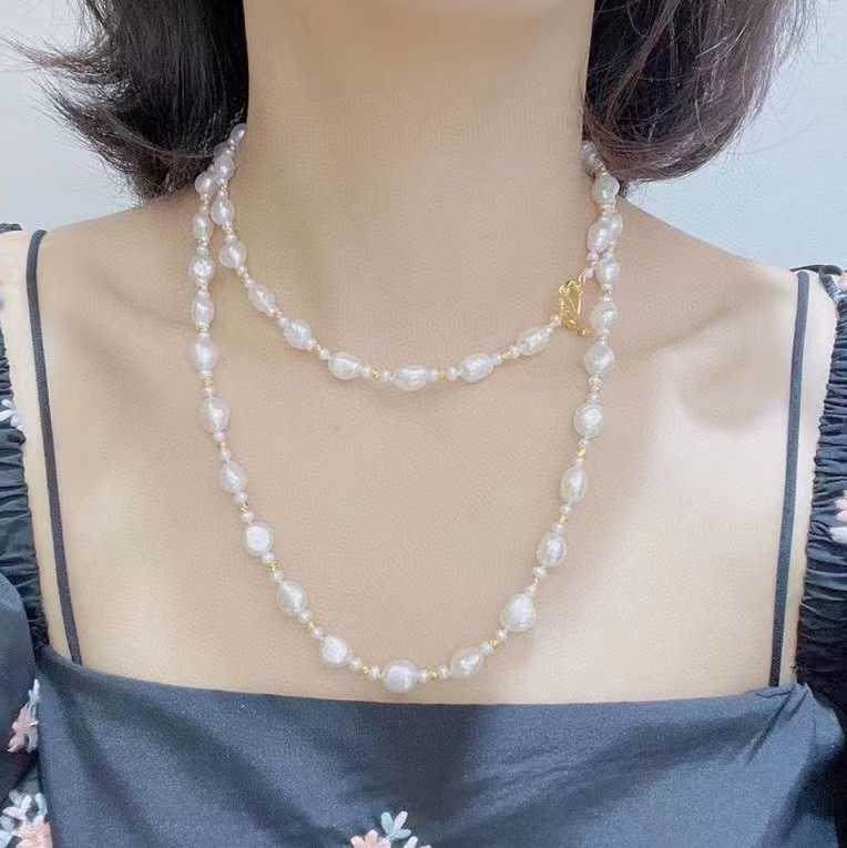 Vòng cổ Ngọc trai nước ngọt Thiên nhiên - Dáng dài Mix bi - OT PEARL (3-9ly) - CTJ1401