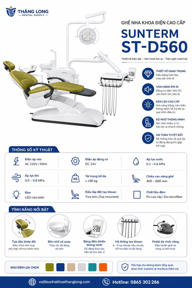 Infographic thông số ghế nha khoa Suntem ST-D560 chính hãng