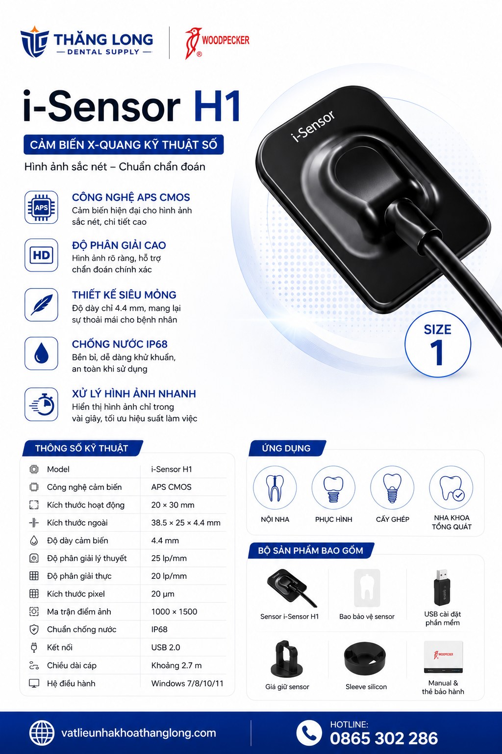 Infographic cảm biến X-quang kỹ thuật số Woodpecker i-Sensor H1