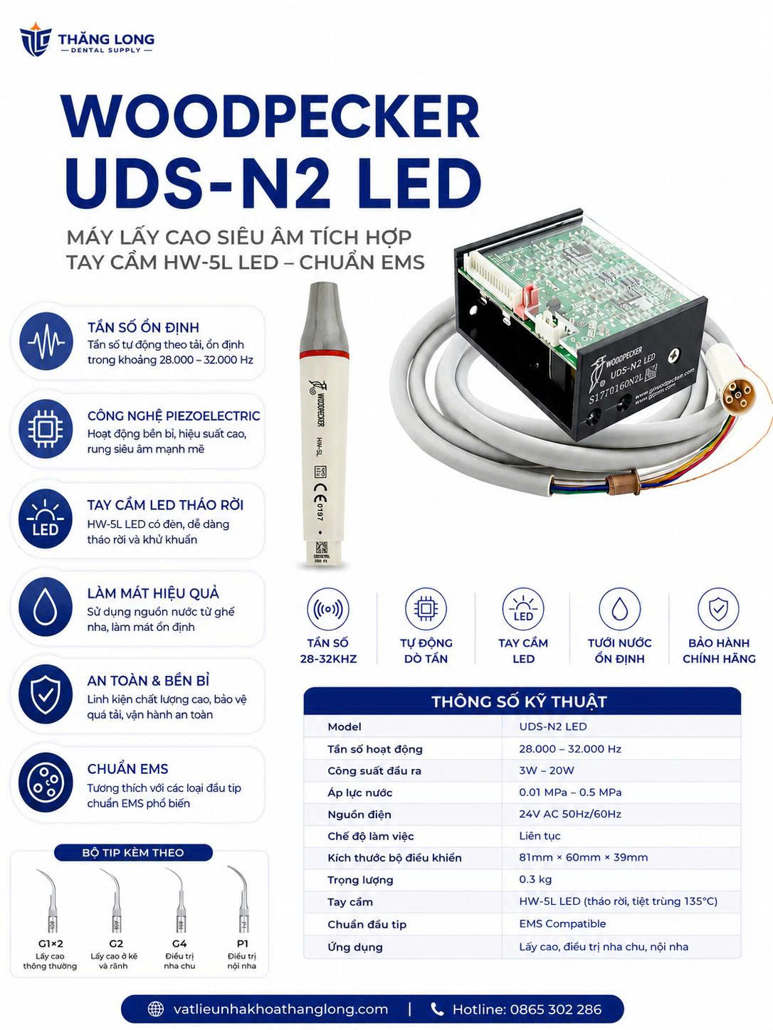 Infographic thông số và tính năng máy lấy cao Woodpecker UDS-N2 LED