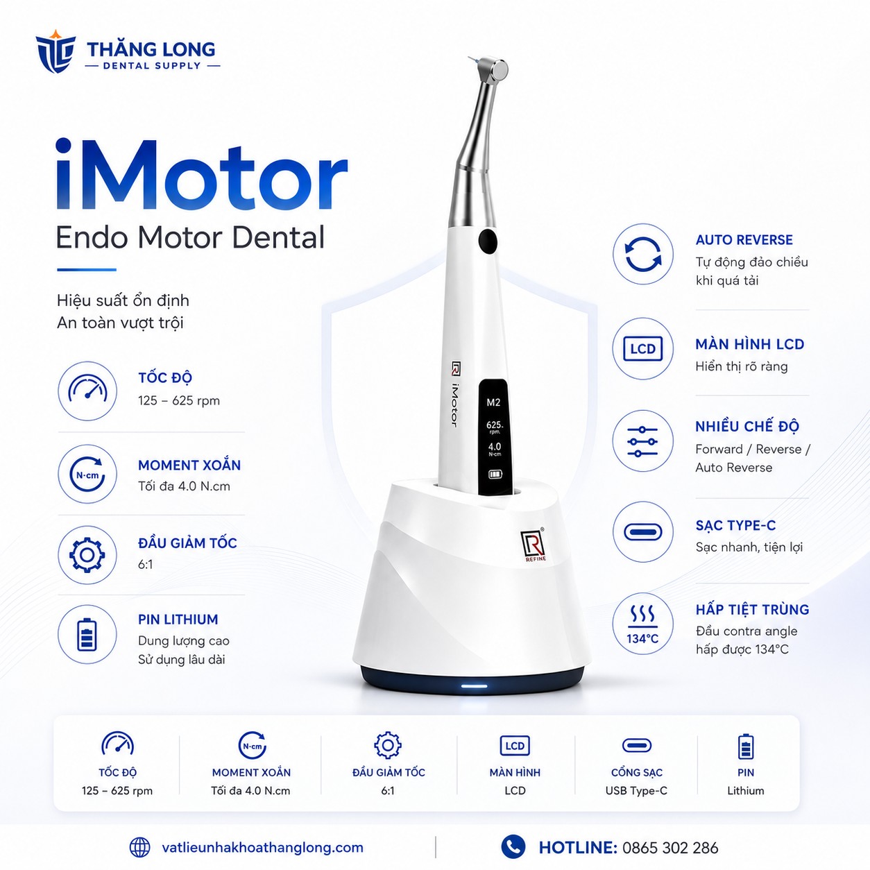thông số máy nội nha Refine iMotor Endo Motor Dental