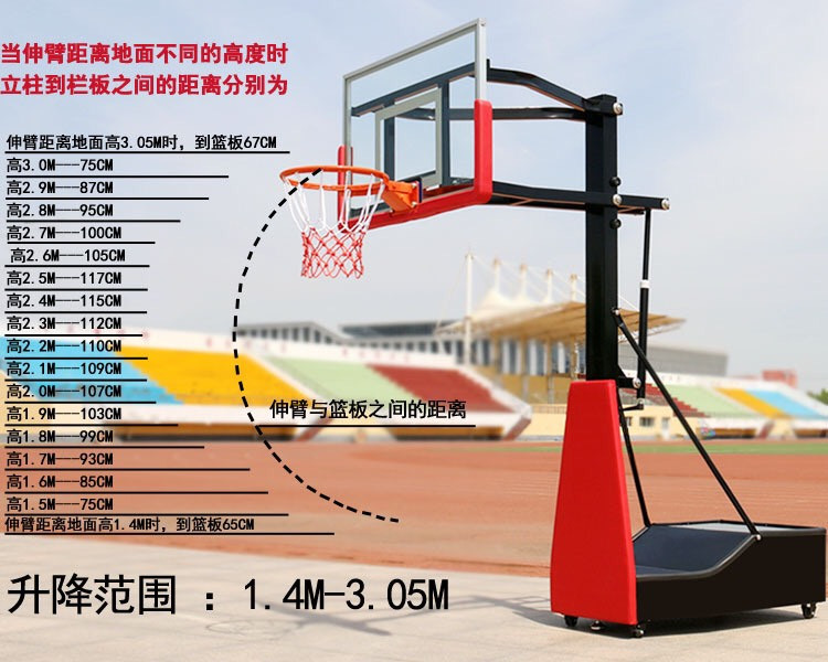 Các mức chiều cao và tầm vươn trụ bóng rổ S028