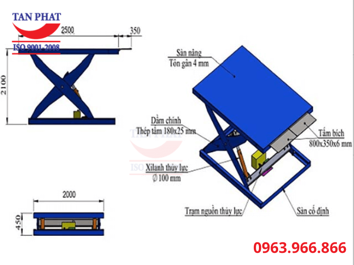 Cấu tạo bàn nâng hàng hóa 300kg