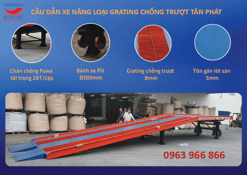 Cấu tạo chi tiết cầu dẫn lên container sử dụng mặt grating chống trượt tại Tân Phát