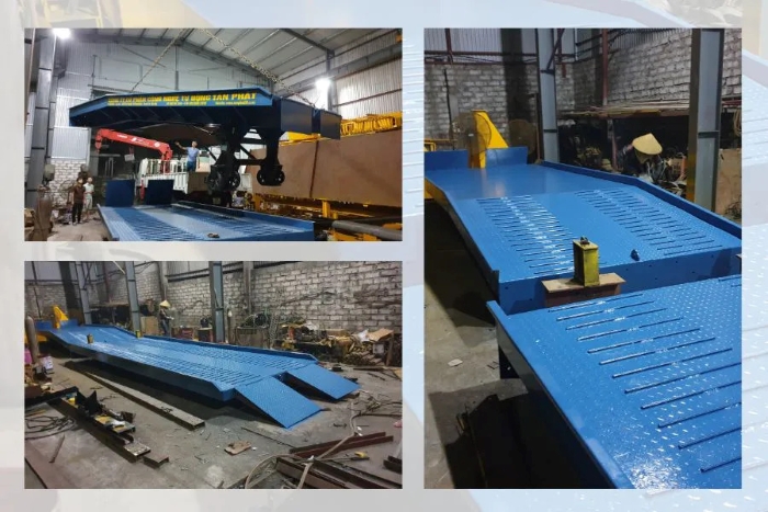 Một số hình ảnh quá trình sản xuất cầu dẫn xe nâng lên container.