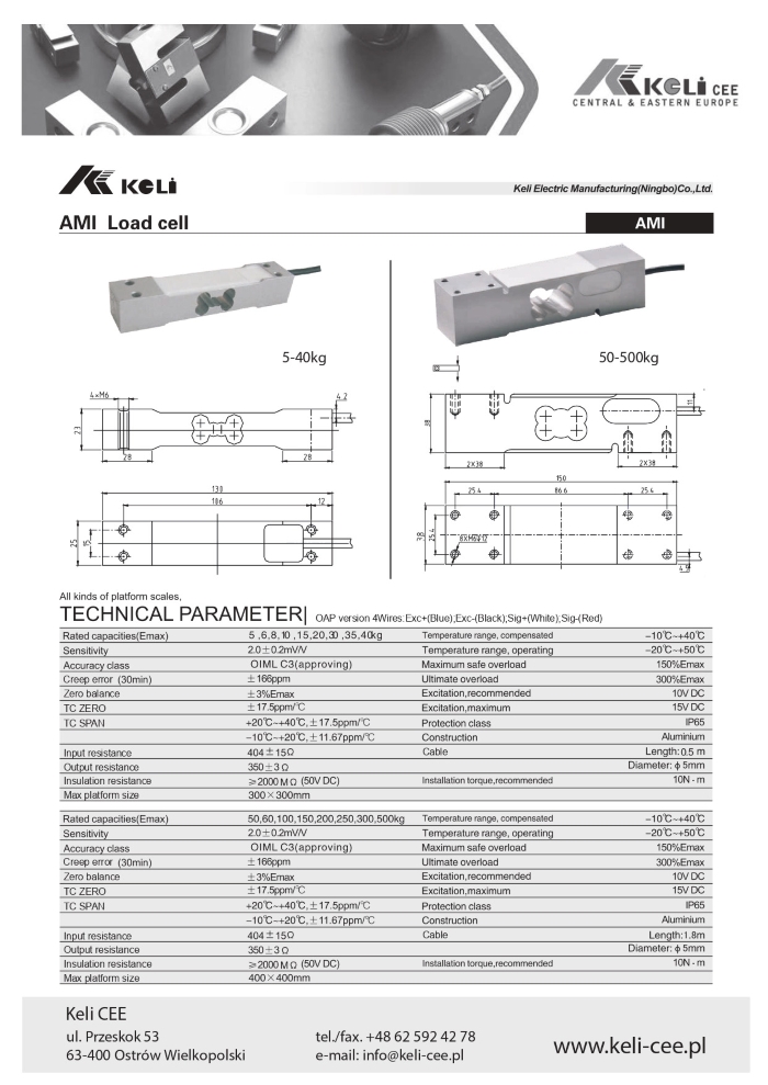 Bản vẽ và thông số kỹ thuật loadcell AMI