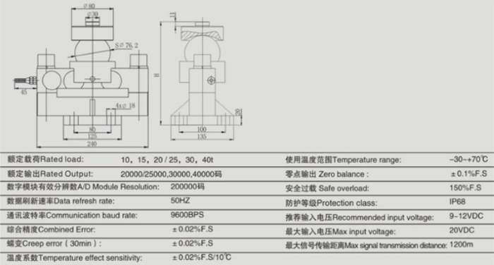 Bản vẽ kỹ thuật loadcell QSD 40 tấn của Keli