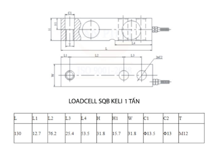 Bản vẽ loadcell SQB 1 tấn của Keli