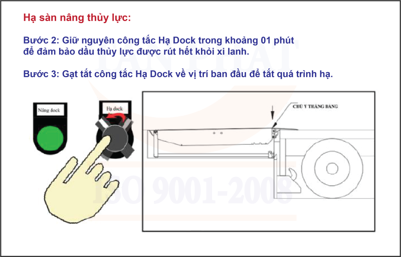 - Bước 3: Gạt tắt công tắc Hạ Dock về vị trí ban đầu để tắt quá trình hạ.
