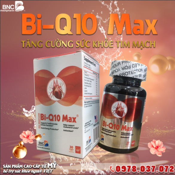 Bi-Q10 MAX hàng ngày giúp tim và hệ thống mạch khỏe mạnh. Giúp điều trị các cơn đau thắt ngực, thiếu máu, nhồi máu cơ tim, hỗ trợ phòng và chống các cơn đột quỵ, tai biến mạch máu não