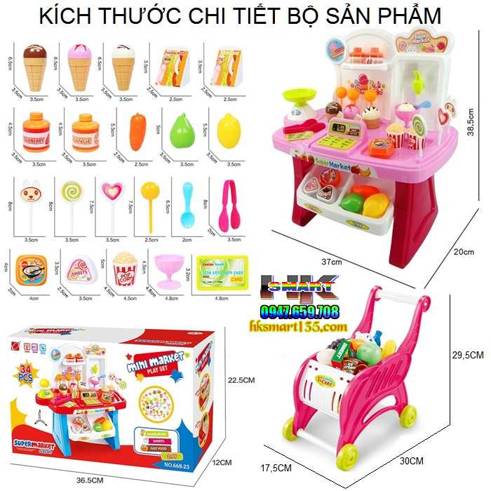 Đồ chơi quầy hàng siêu thị kèm xe đẩy