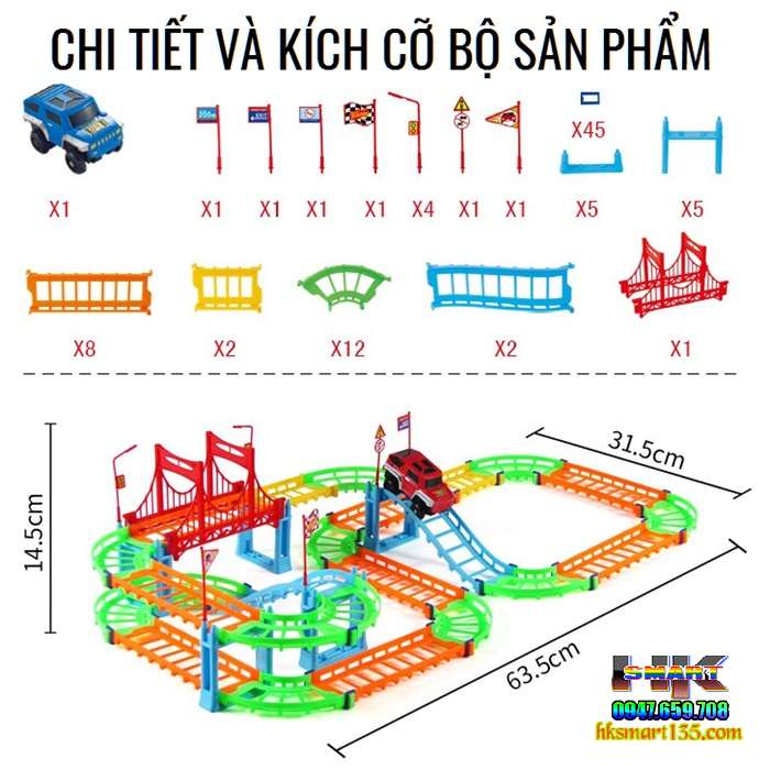 Bộ lắp ráp đường đua ô tô 88 chi tiết