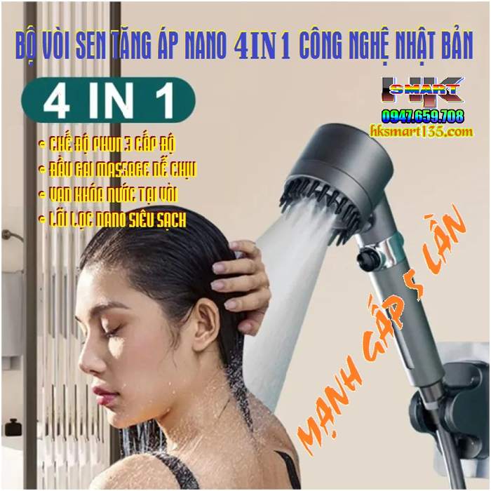 Bộ Vòi Hoa Sen Tăng Áp 4 Trong 1 Nhật Bản