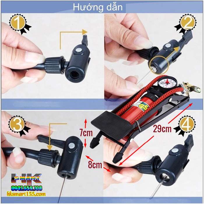 Bơm hơi đạp chân du lịch đa năng