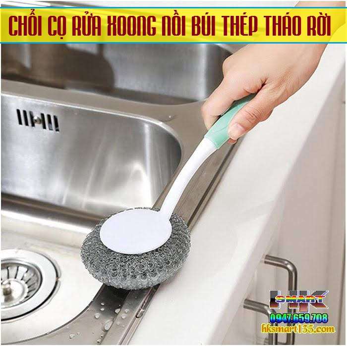 Chổi cọ rửa xoong nồi với búi thép tháo rời