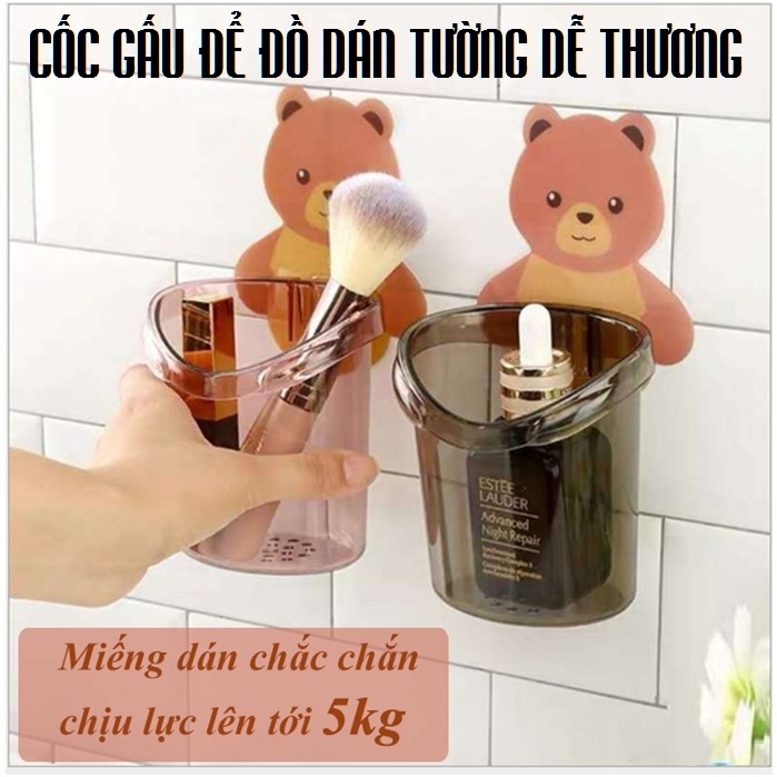 Cốc Gấu Đựng Bàn Chải Kem Đánh Răng Dán Tường Đa Năng