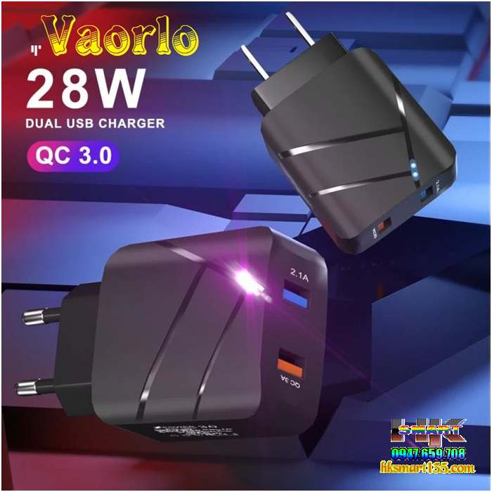 Củ Sạc 2 cổng USB Vaorlo 28W- QC3.0-2.1A