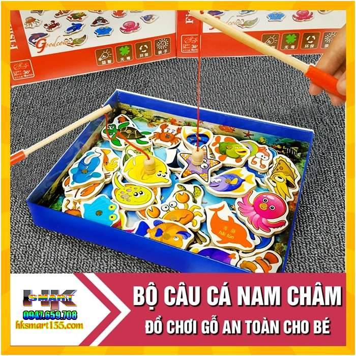 Đồ chơi câu cá nam châm 3D bằng gỗ 32 con