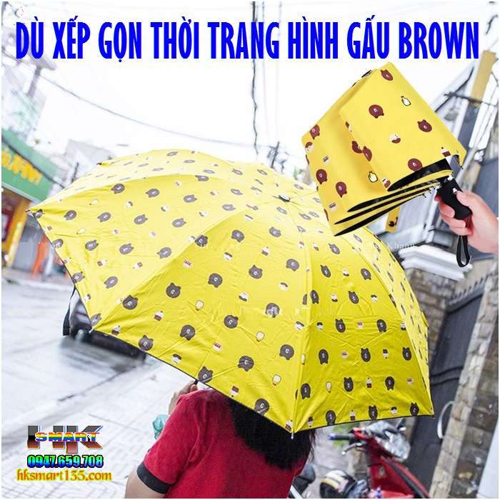 Dù xếp gọn thời trang hình gấu Brown