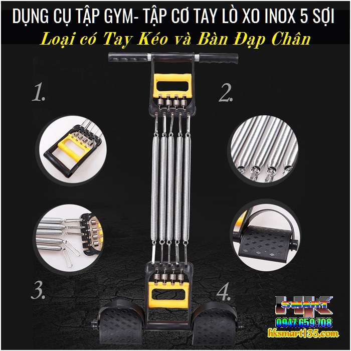 Dụng cụ tập Gym- tập cơ tay lò xo Inox 5 sợi