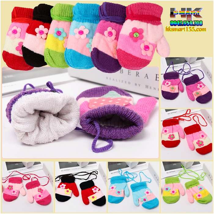 Găng len bao ngón gắn Hoa cho bé