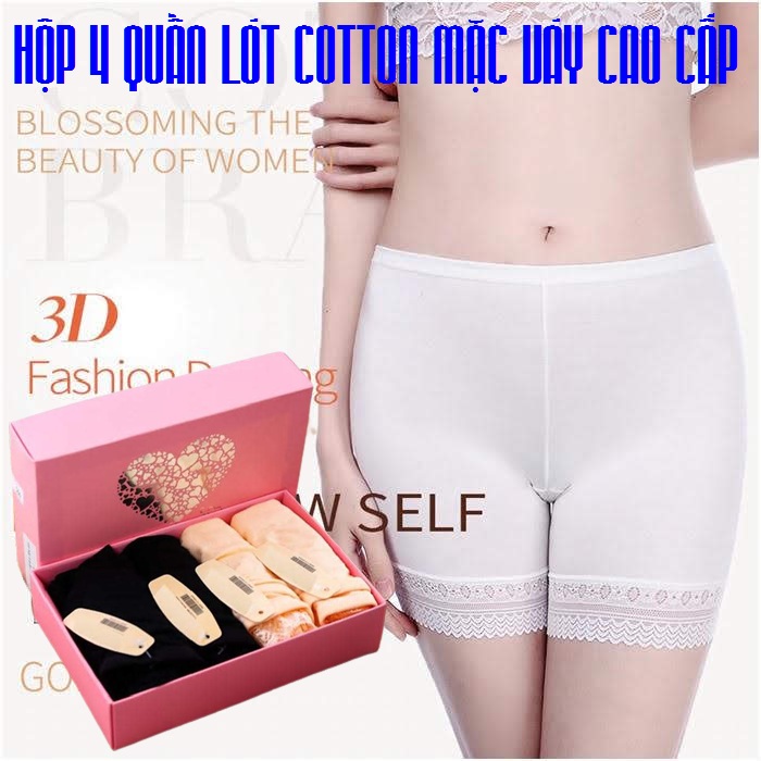 Hộp 4 quần lót cotton mặc váy cho bạn nữ