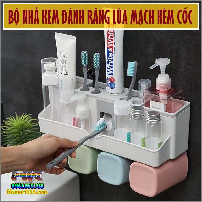 Bộ nhả kem đánh răng lúa mạch kèm cốc