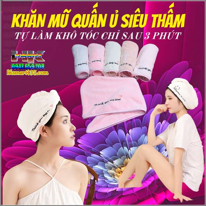 Khăn mũ quấn đầu khô tóc siêu thấm