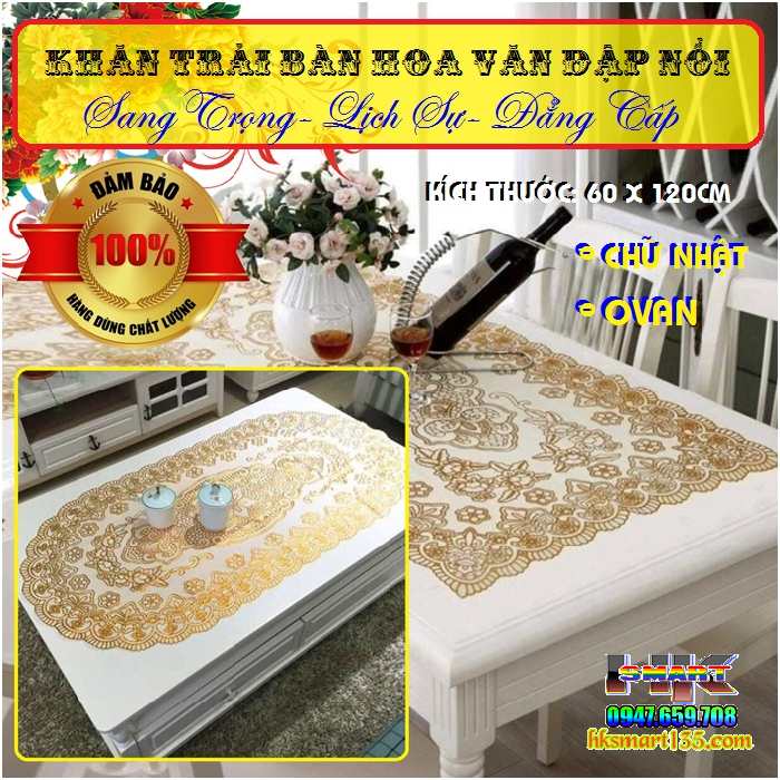 Khăn trải bàn hoa văn dập nổi sang trọng