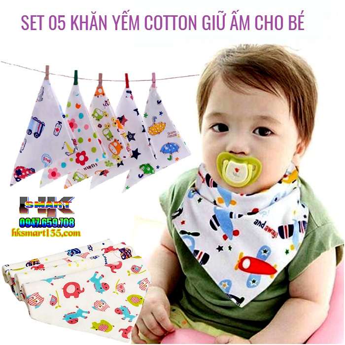 Khăn yếm cotton 2 lớp mềm mịn giữ ấm cho bé