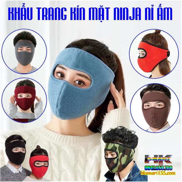 Khẩu trang ninja kín mặt lót nỉ ấm