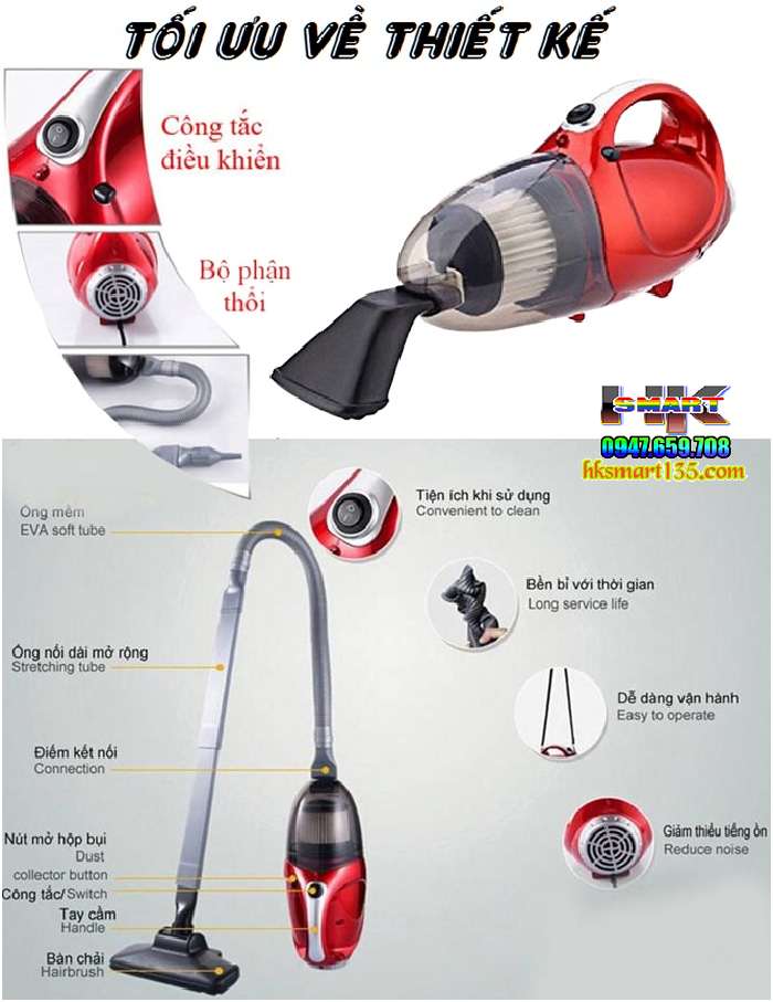 Máy hút bụi 2 chiều mini Vacuum Cleaner JK-8