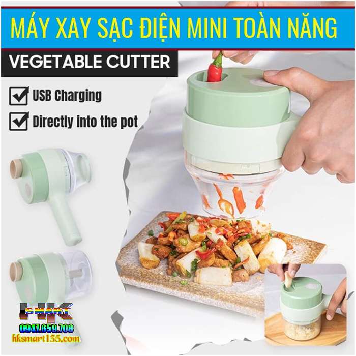 Máy Xay Cắt Thái Thực Phẩm Mini Sạc Điện Cầm Tay