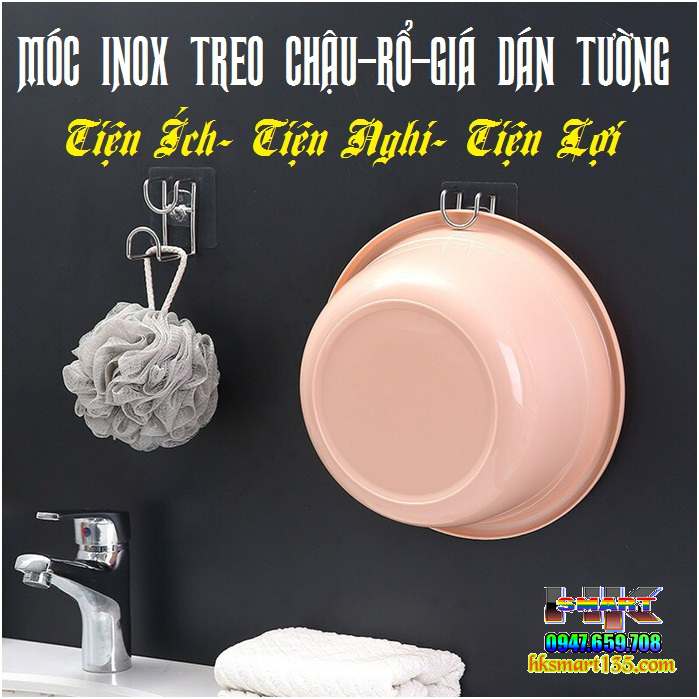 Móc Inox Treo Thau Chậu Rổ Giá Dán Tường Đa Năng