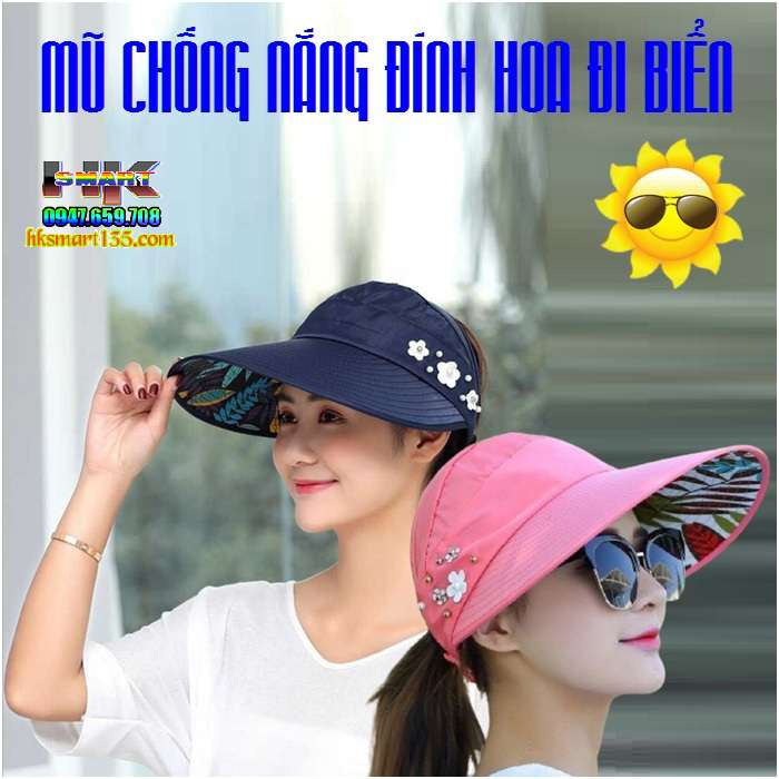 Mũ chống nắng rộng vành đính hoa