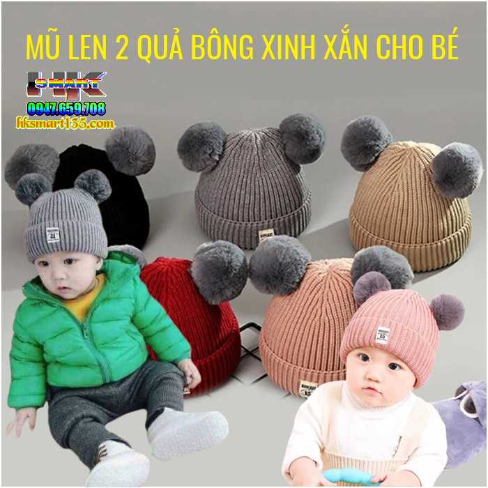 Mũ Len 2 Quả Bông cho bé