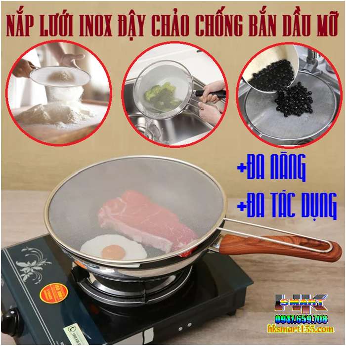 Nắp lưới inox đậy chảo chống văng dầu mỡ