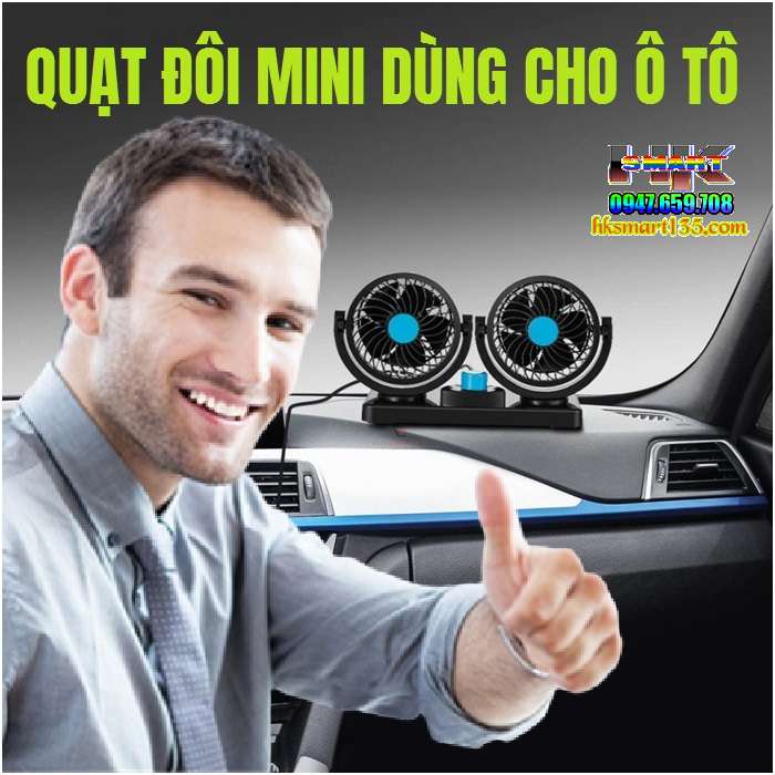 Quạt đôi mini 12V cho xe ô tô